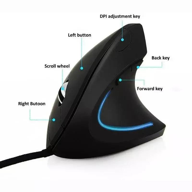Mouse RGB vertical com fio da mão direita, Mouse ergonômico para jogos, 3200DPI, USB, pulso óptico, saudável para PC, computador