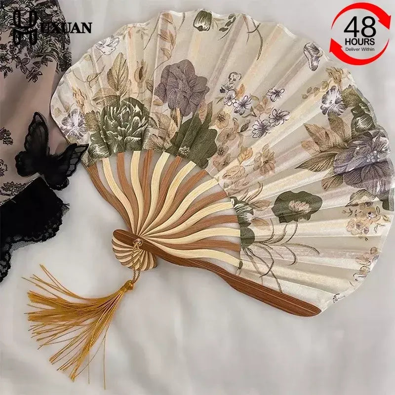 Leque de seda estilo japonês chinês dobrável leque de casamento arte presentes dança leque de mão vintage bambu dobrável leque de flores