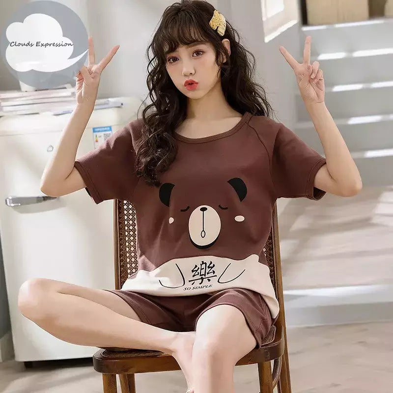 Desenhos animados pato impressão pijama conjuntos para jovens amantes, pijamas de algodão, ternos curtos para casais, moda homewear, verão, 4XL