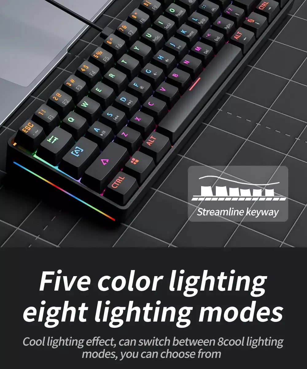Mucai 61key esports teclado mecânico mini portátil com fio usb quente swappable rgb efeito de luz eixo vermelho compacto e prático