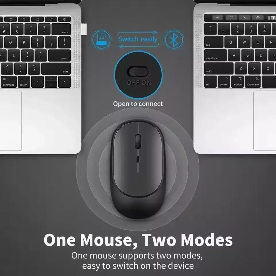 Mouse para jogos sem fio 2.4Gh, modos duplos, Bluetooth, consumo de energia ultrabaixo, compatível com PC, Mac, computadores, laptops, mudo