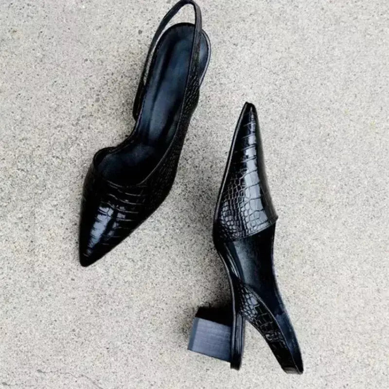 Mulheres apontou dedos bombas meados de salto grosso sandálias estilingue sapatos verão nova mulher do vintage senhora sandálias femininas chinelos sapatos