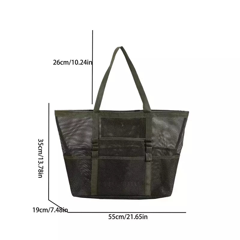 Bolsa de praia de malha portátil para mulheres, maquiagem, bolsa de lavagem, organizador de banho, Shopper Totes, verão