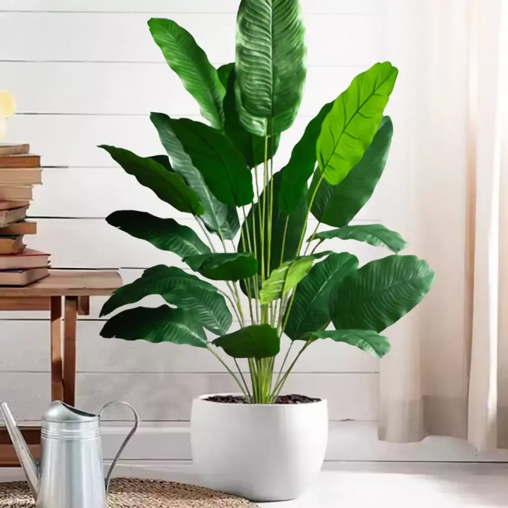 Palmeira tropical artificial 60-90-120cm(47,2 pol.) folhas de planta de banana falsa toque real planta de plástico strelitzia para jardim doméstico