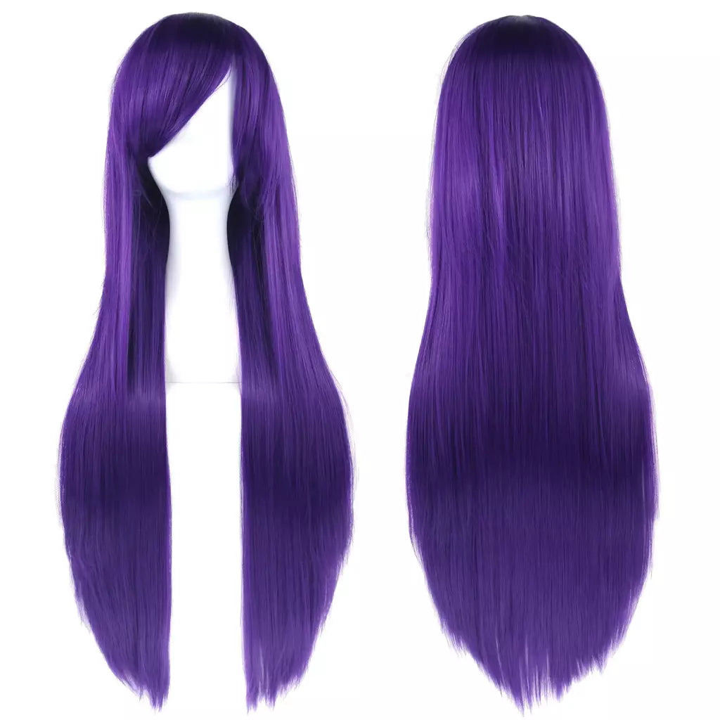 80cm longo cabelo sintético branco roxo cosplay perucas festa cabelo preto para mulheres peruca reta peruca
