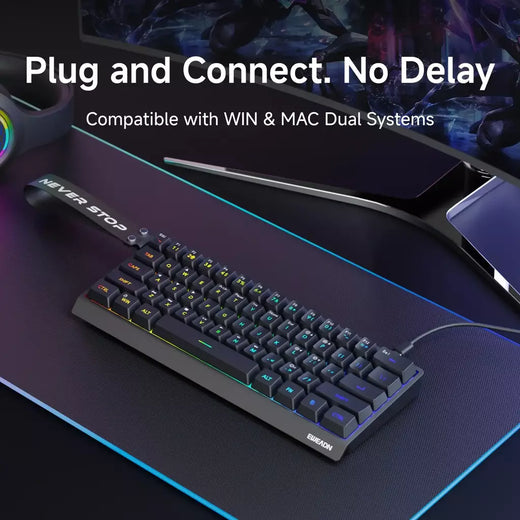 EWEADN F61 Teclado com fio 61 teclas RGB Pequeno e portátil computador para jogos de escritório Teclado de escritório silencioso Conexão USB Três cores