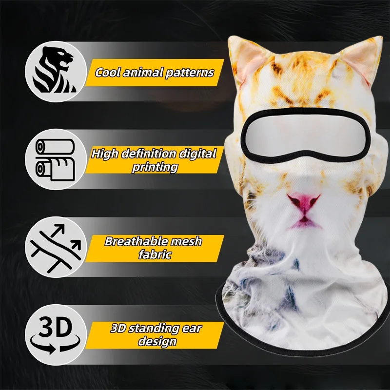Balaclava de gato 3d para motocicleta, cachorro fofo, máscara facial completa, chapéu de esqui, forro de capacete, ciclismo, cosplay, máscaras de festa de halloween