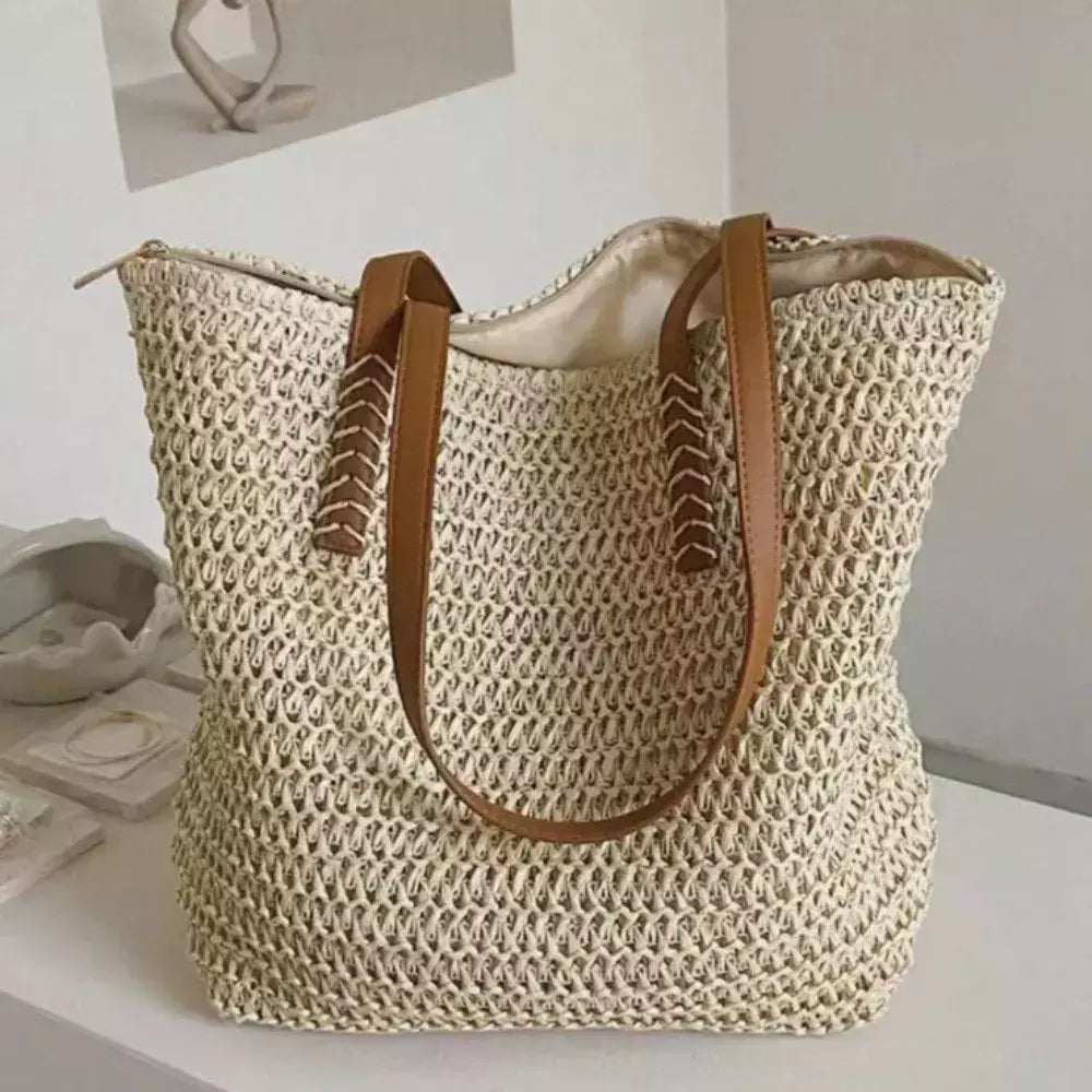 Bolsa de ombro tecida para mulheres, bolsa de mão, palha, artesanal, grande capacidade, verão, praia, viagem, tote