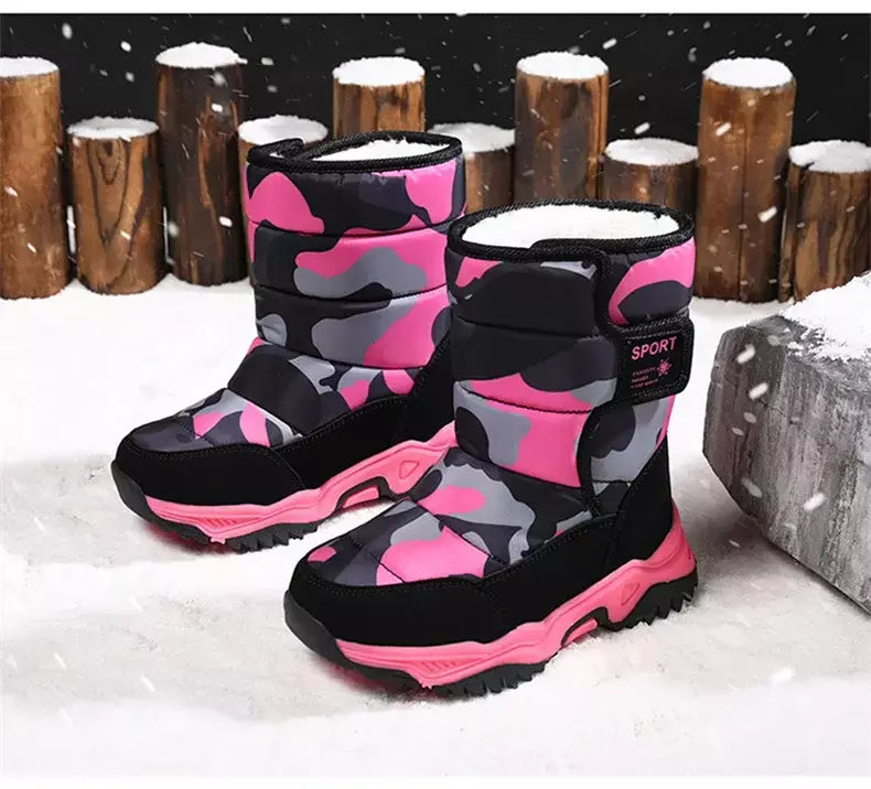 2023 inverno crianças sapatos de pelúcia tecido impermeável antiderrapante sapatos da menina sola de borracha botas de neve moda quente botas ao ar livre