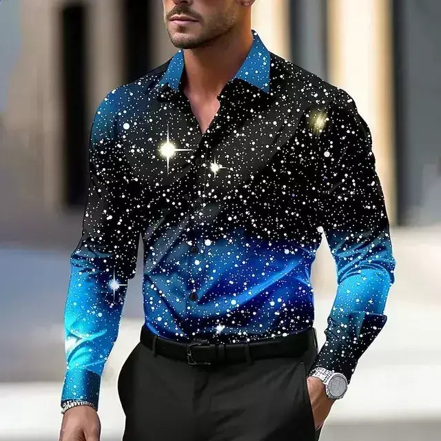 2024 venda quente camisa masculina de natal estrela/galaxy camisa de manga longa arte casual festa vestido de noite outono/inverno gola alta
