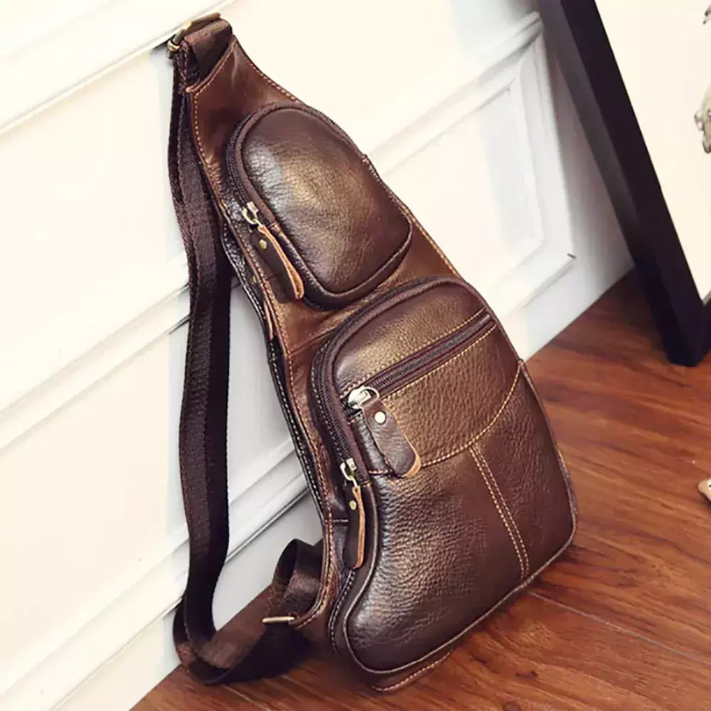 Bolsa de ombro masculina de couro bovino genuíno, bolsa de ombro com suporte para os seios, casual e de viagem