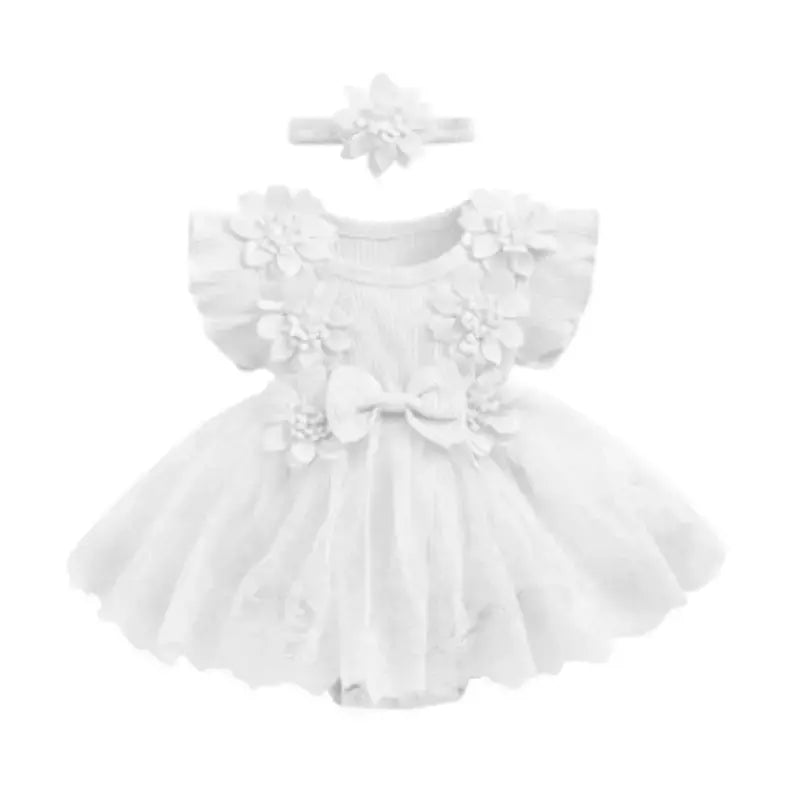 3d flor verão bebê meninas macacão princesa malha roupas recém-nascidos rendas retalhos plissado bodysuit vestido bandana crianças roupas