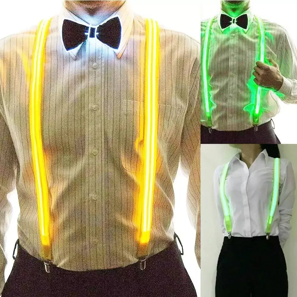 Suspensório de led iluminado com laço de led, cinto iluminado com clipes, novidade vintage, suspensório elástico ajustável para clube patry