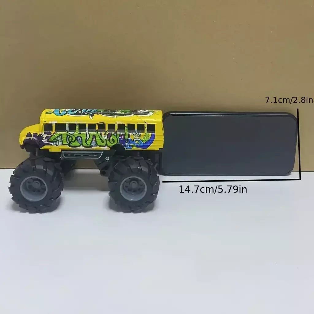Modelo pullback brinquedo de ação monster truck liga rodas grandes jogar veículo carro presentes para meninos meninas monstro ônibus escolar metal fundido