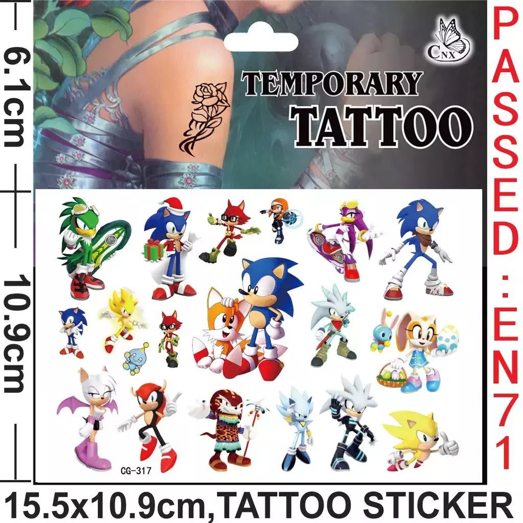 8 estilos sonic brinquedos tatuagem adesivos anime ouriço figura modelo adesivos de longa duração bonito dos desenhos animados crianças partys suprimentos presentes