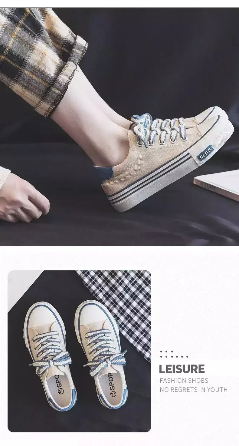 Chunky Platform Canvas Shoes para mulheres, treinadores ao ar livre, tênis casuais para meninas, aumento de altura, treinamento