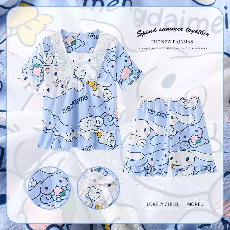 Pijama infantil para desenhos animados, roupas esportivas casuais, roupas para casa, camiseta estampada, kuromi, novo, verão