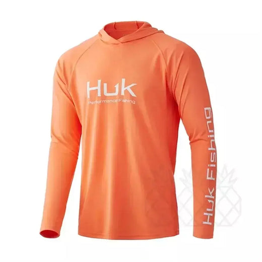 Camisa de pesca huk com chapéu manga longa sol uv upf50 verão secagem rápida superior leve roupas de pesca dos homens esportes caça acampamento
