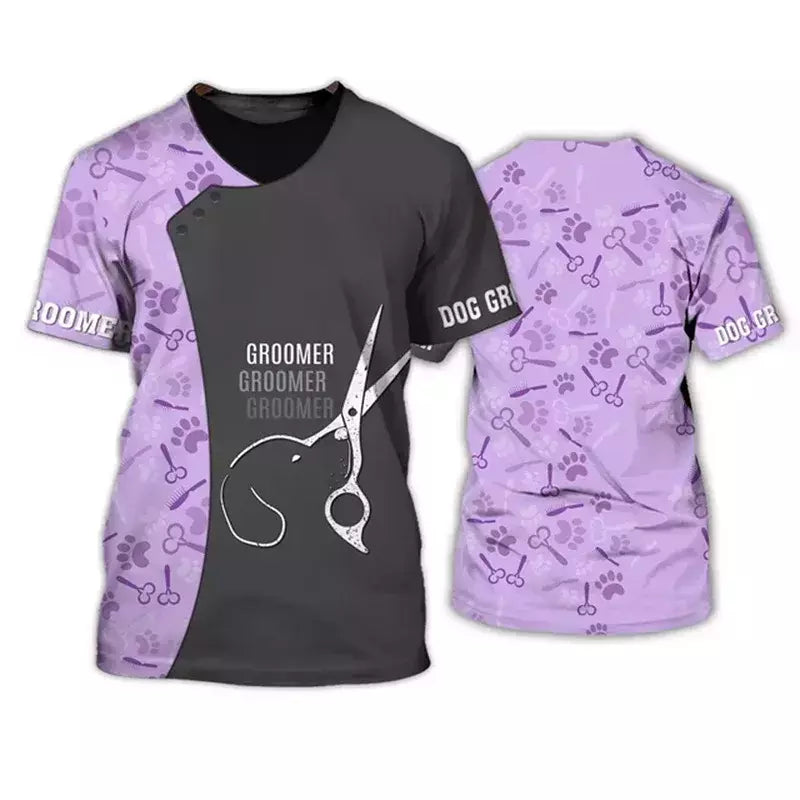 Dog Groomer's T-shirts para homens e mulheres, Pet Grooming Uniformes, Tops roupas, canino, veterinário, cabeleireiros, trabalho canino, 2024