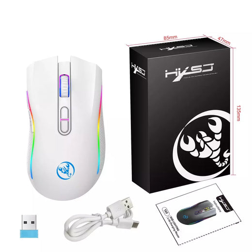 HXSJ-T69 Mouse mecânico sem fio para jogos, 2.4G, RGB, ergonômico, 7 botões programáveis, 4800DPI, Office Gamer