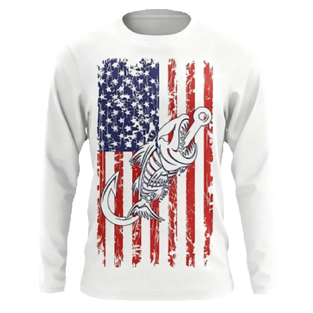 Estrelas e listras 3d impresso camiseta de pesca bandeira americana protetor solar ao ar livre respirável de secagem rápida esportes de manga comprida topos