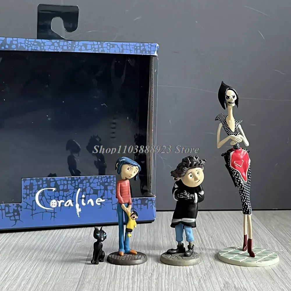 3 pçs neca coraline figura anime coraline & a porta secreta personagem torto modelo boneca estátua conjunta filme móvel brinquedos presentes