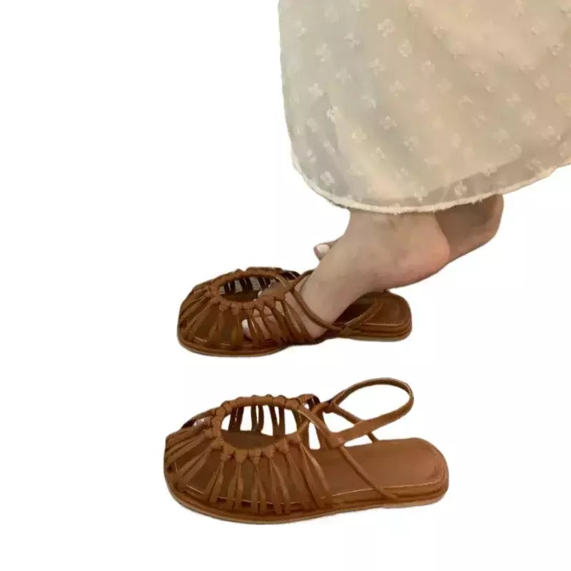 Sapatos de toe quadrado slip-on para mulheres, Slingback Flats, sólidos, planos, saltos baixos, diário, moda, feminino, 2024