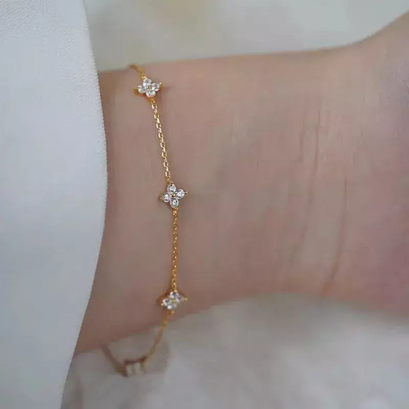 Novo aço inoxidável zircão colares para mulheres 18k banhado a ouro quatro folhas grama colar corrente colar de luxo jóias presente