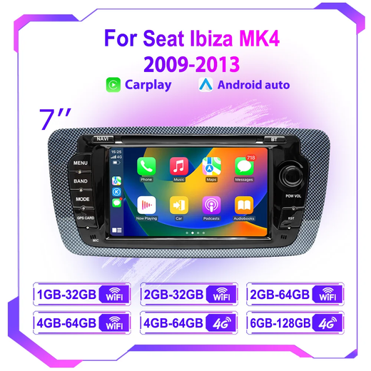 Rádio automotivo sem fio carplay android auto para seat ibiza 6j 2009 - 2013 4g wifi multimídia navegação gps 2din 7 "unidade principal estéreo