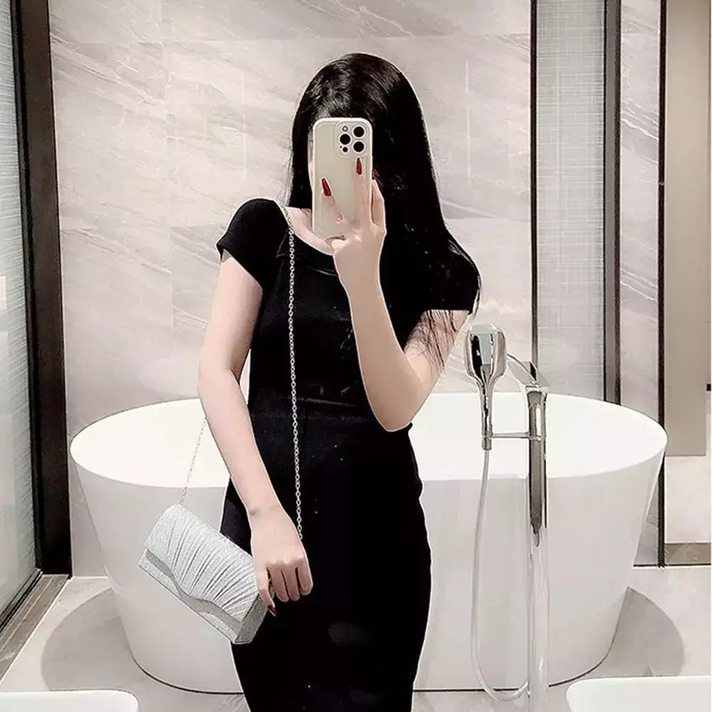 Bolsas de cetim luxuosas para mulheres, bolsa de embreagem banquete lantejoulas, ouro e prata, bolsa para festa de casamento, corrente elegante