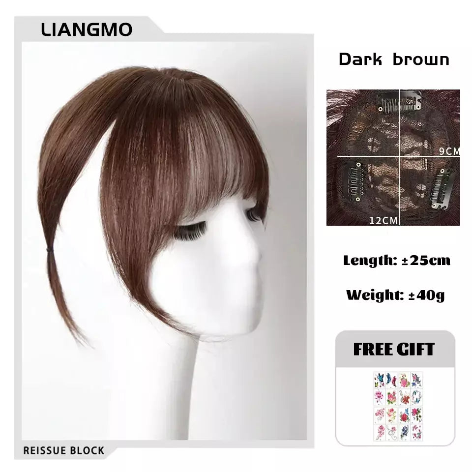 Lm fino 3d ar franja de cabelo em linha reta puro franja clipe em extensões de cabelo topper franja 3d invisível sem costura cabeça peruca de cabelo