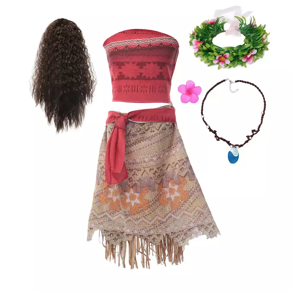 Meninas roupa cosplay traje das crianças festa vestido de princesa verão casual praia vestido colar peruca conjunto vestidos de festa para meninas