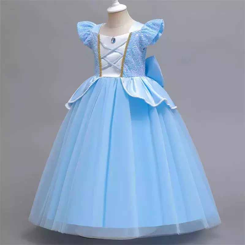 Cinderela cosplay traje crianças roupas para meninas lantejoulas vestido de princesa com luvas de coroa festa de aniversário vestido de baile 3-10 anos
