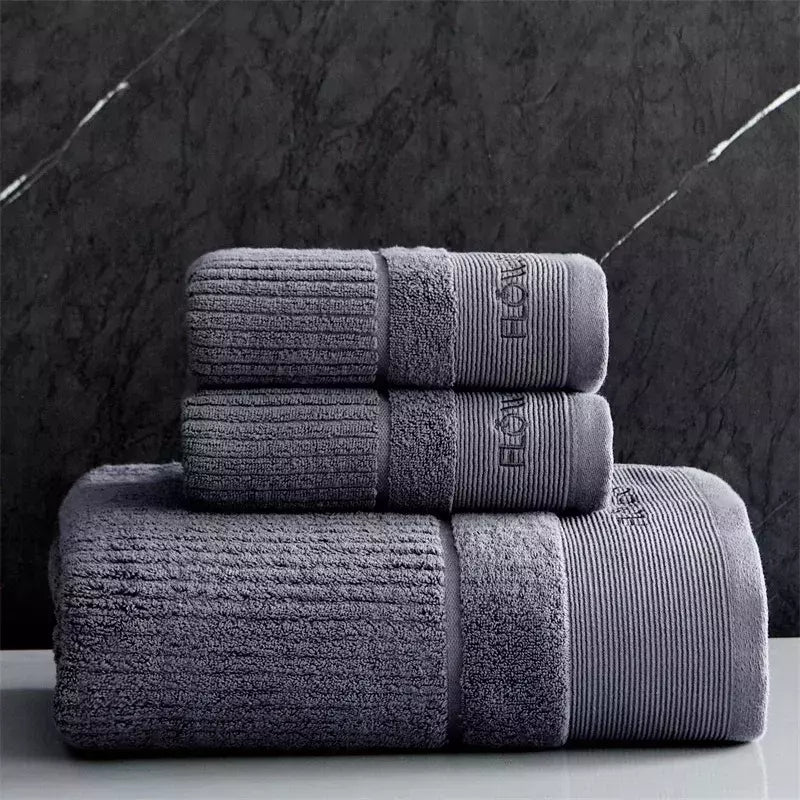 Conjunto de toalha de algodão egípcio para adultos, toalha de banho absorvente, cor sólida, bordado, toalha de rosto macio, espessado, 100%
