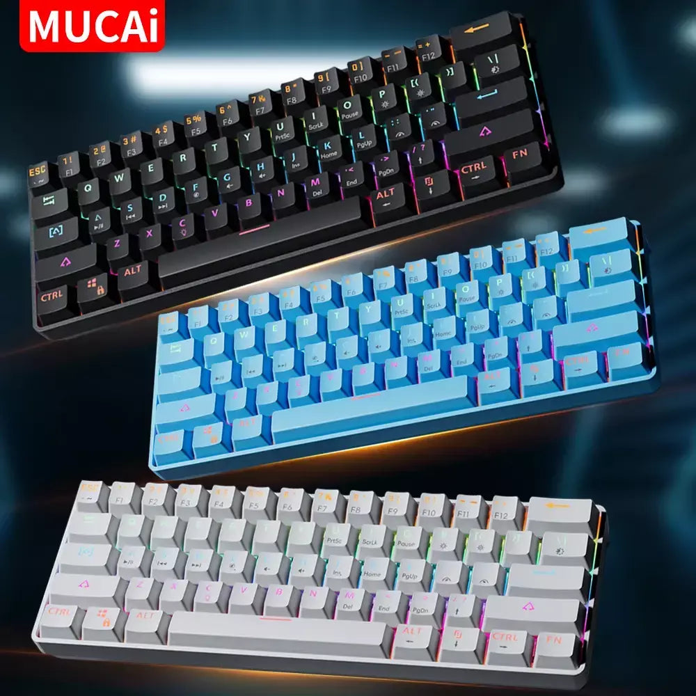 Mucai 61key esports teclado mecânico mini portátil com fio usb quente swappable rgb efeito de luz eixo vermelho compacto e prático