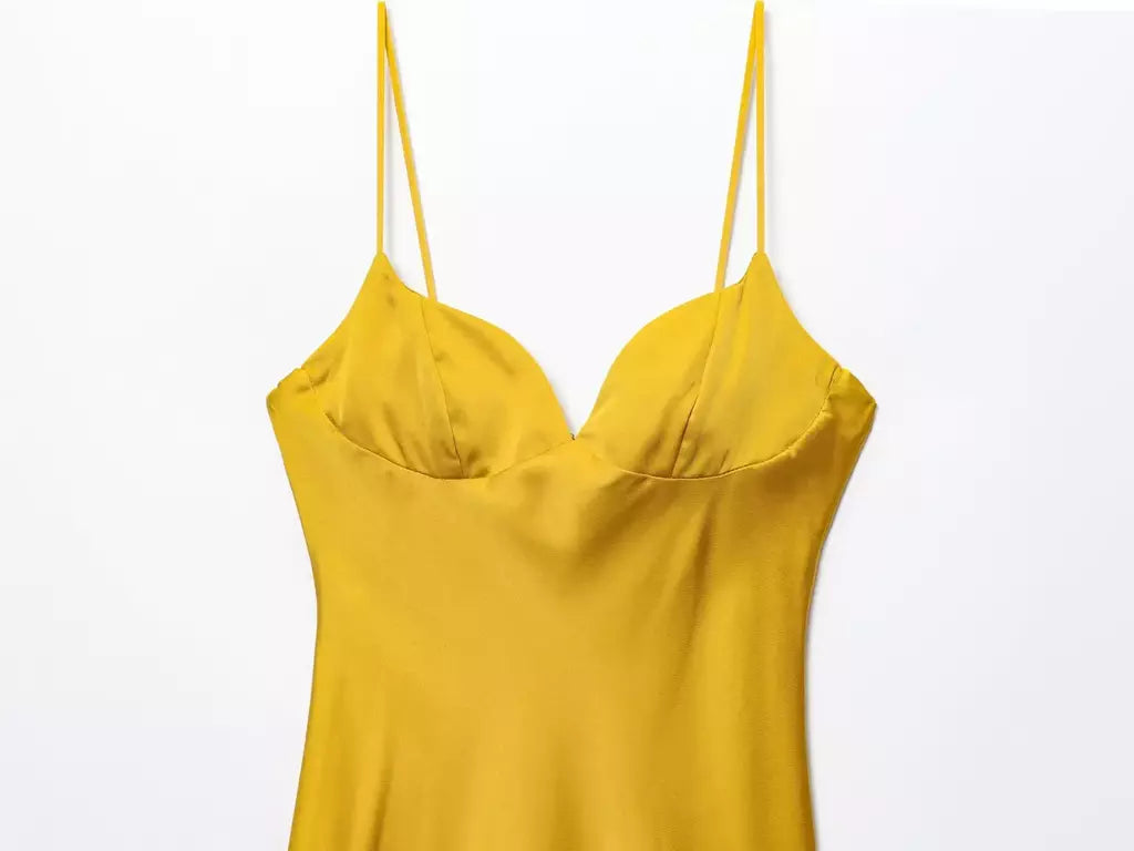 2025 verão novos produtos temperamento feminino sexy cetim texturizado vestido moda sexy suspender vestido