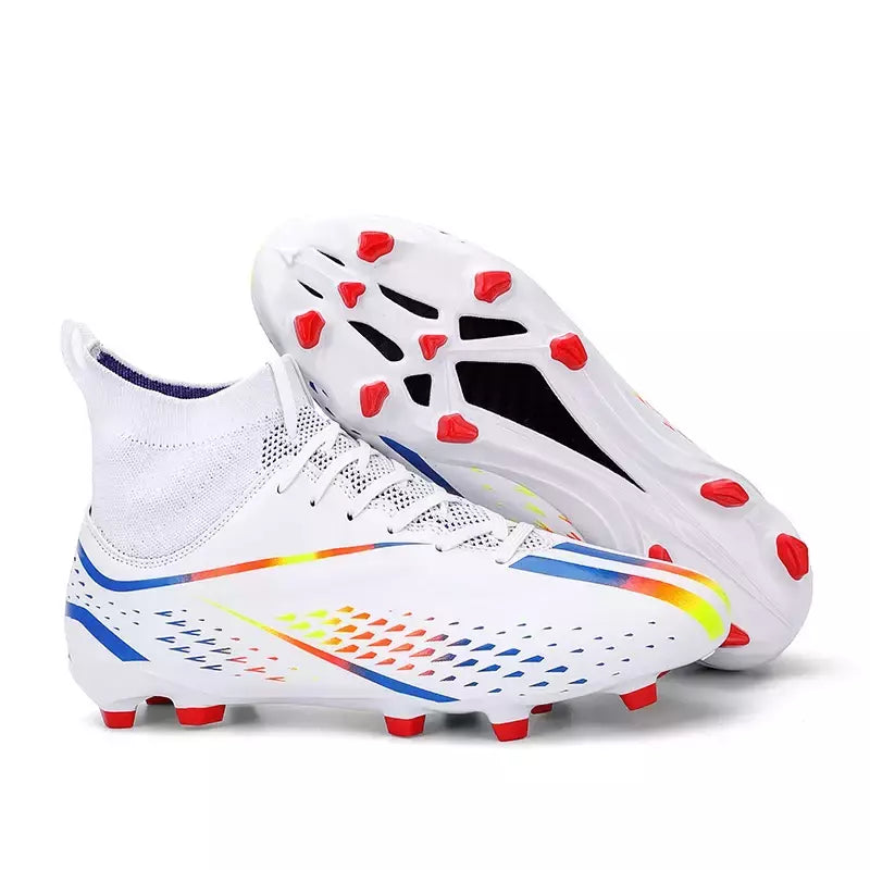 Botas masculinas de futebol longas, sapatos de futebol ao ar livre, grampos internos, futsal confortável, confortável antiderrapante, FG, TF, fósforo para meninos