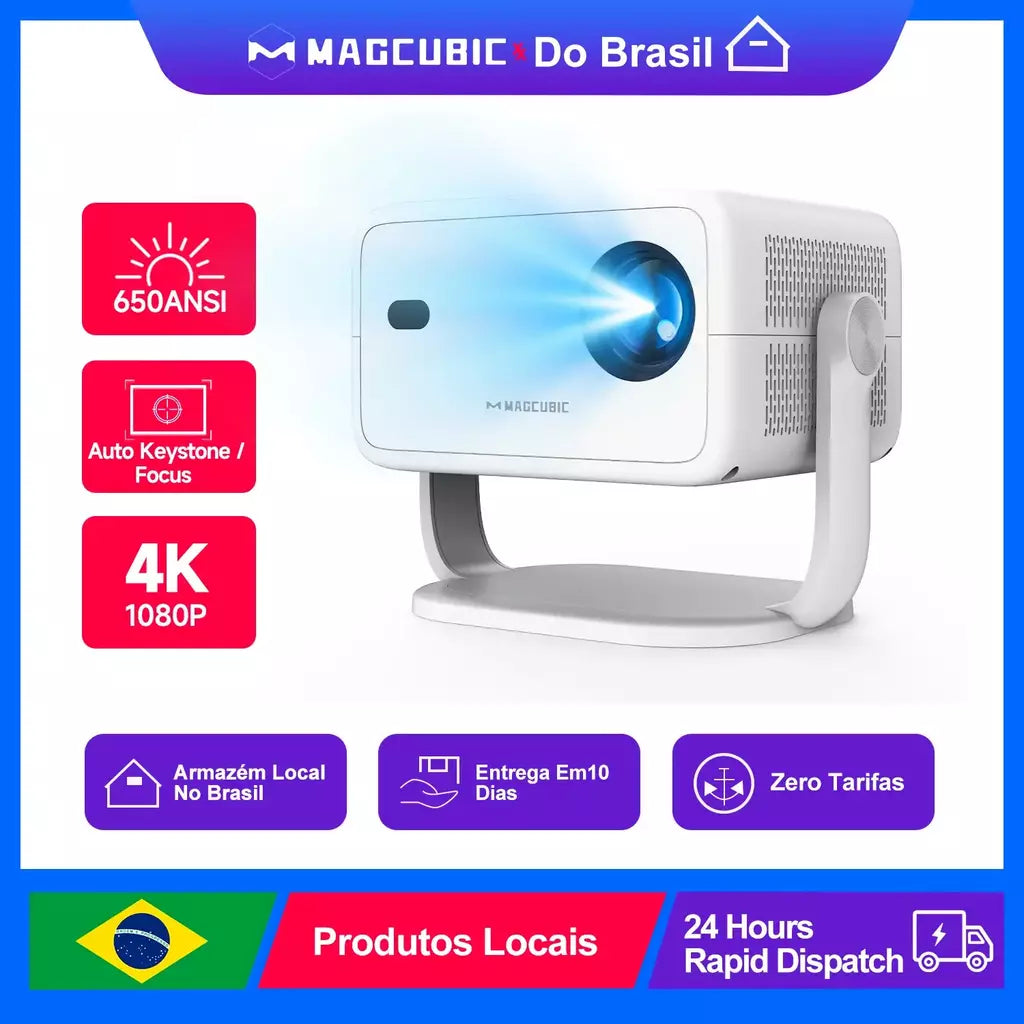 Magcubic L018 4K 650ANSI Projetor Portátil Nativo 1080P Foco Automático Correção Keystone Android 11 BT5.2 WIFI6 360 ° Cinema em casa