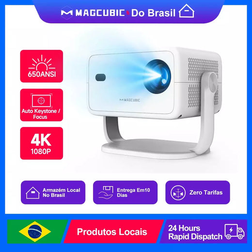 Magcubic L018 4K 650ANSI Projetor Portátil Nativo 1080P Foco Automático Correção Keystone Android 11 BT5.2 WIFI6 360 ° Cinema em casa