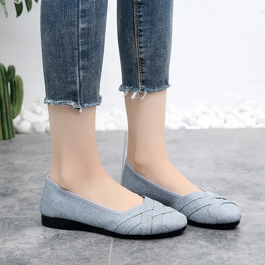 Sapatos rasos de slip-on respiráveis para mulheres, mocassins e sapatilhas casuais cinza confortáveis, plus size, elegante e casual, A93