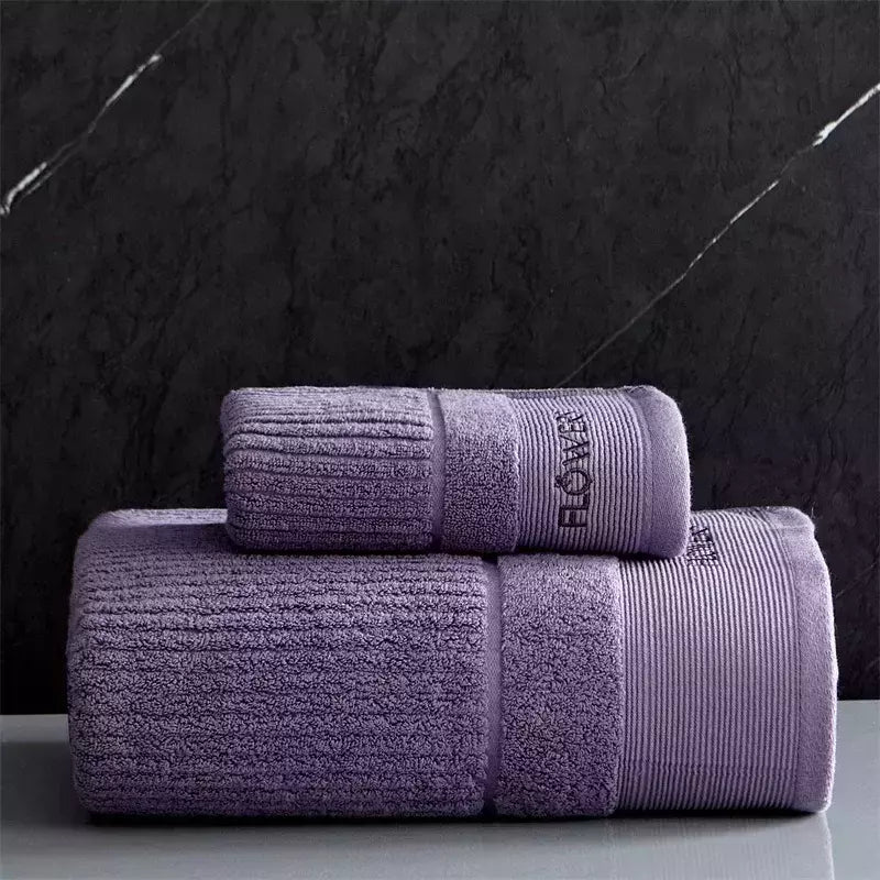 Conjunto de toalha de algodão egípcio para adultos, toalha de banho absorvente, cor sólida, bordado, toalha de rosto macio, espessado, 100%