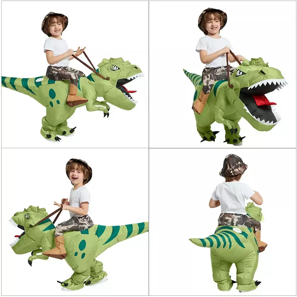 Traje de dinossauro inflável para adultos e crianças, Velociraptor, Festa de Carnaval de Halloween, Desenhos Animados Divertidos, Role Playing