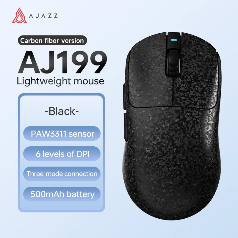 Ajazz aj199 mouse para jogos de três modos 24000dpi/paw3311 sensor/design ultrafino de fibra de carbono/2.4g + bluetooth 5.0 + mouse com fio