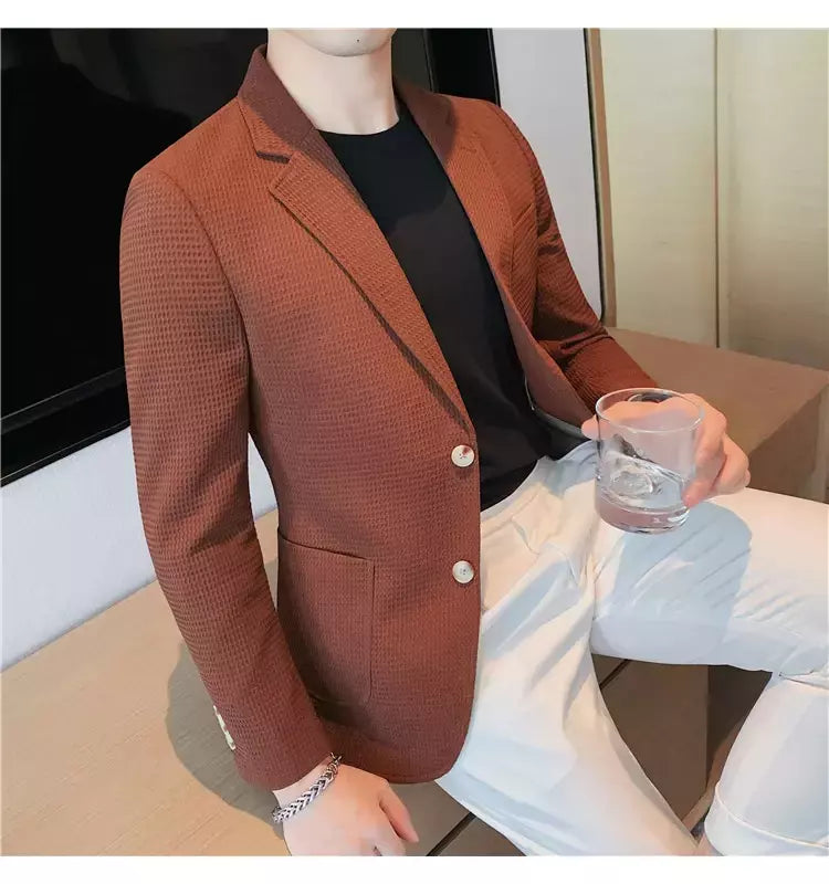Casaco de peito único masculino, blazer slim fit, blazers grandes, casacos elegantes de luxo, outwear casual coreano para casamento
