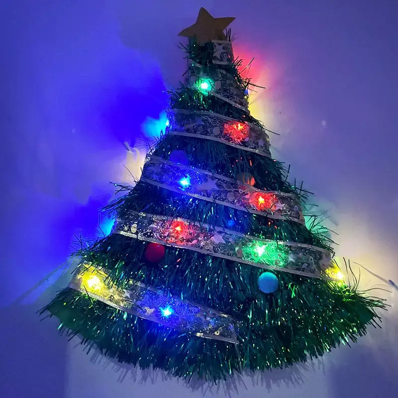 Led light up árvore de natal fita chapéus bonito engraçado chapéu de papai noel luminoso fantasia vestir-se boné para festa de natal presente foto adereços