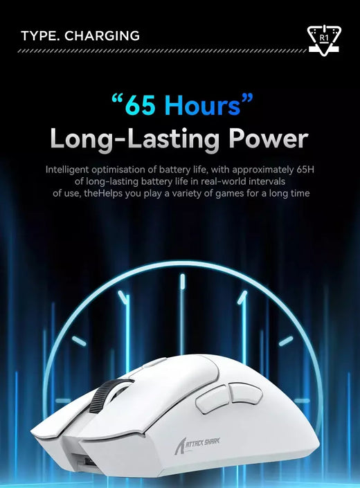 Mouse Bluetooth Attack Shark R1 1000 Hz, 18000 dpi, PAW3311, conexão tripla, mouse macro para jogos