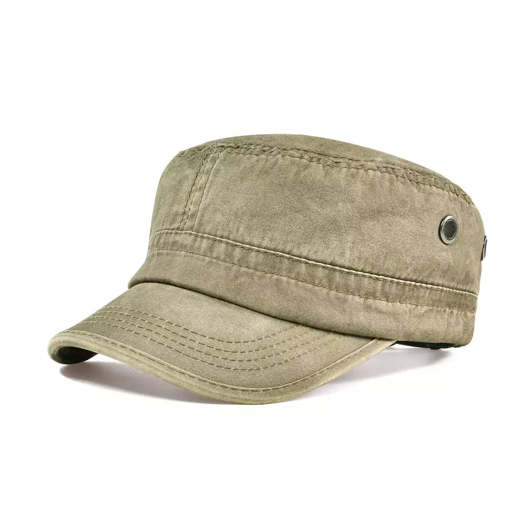 Bonés militares de cadete de algodão lavado VOBOOM para homens com design exclusivo ajustável vintage chapéus de topo plano com furo de ar