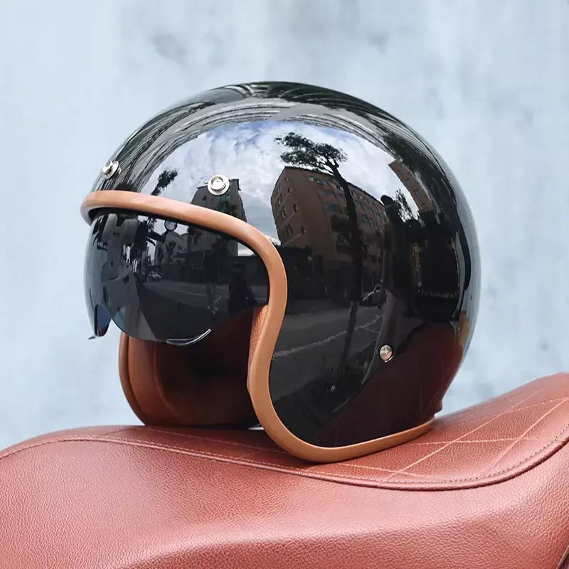 060- Capacete de motocicleta retrô, capacete de segurança de motocicleta masculino e feminino, carro elétrico de cruzeiro, meio capacete Four Seasons 3/4