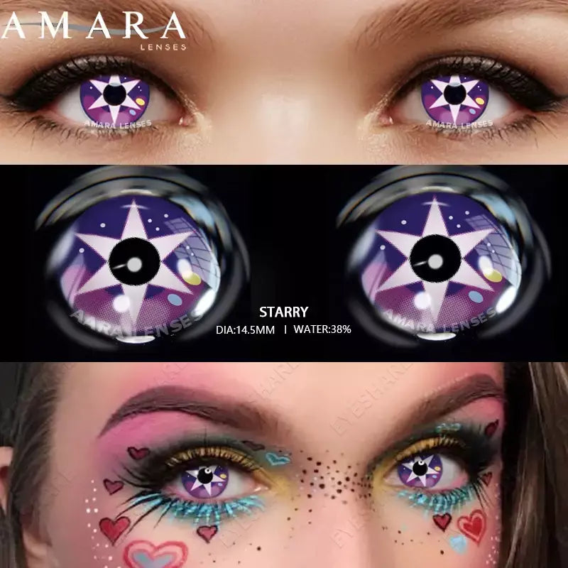 AMARA-Lentes de Contato Coloridas Anime Cosplay, Hoshino Ai Pupil, Anime Colorido, Halloween, 2 Unidades, 1 Par
