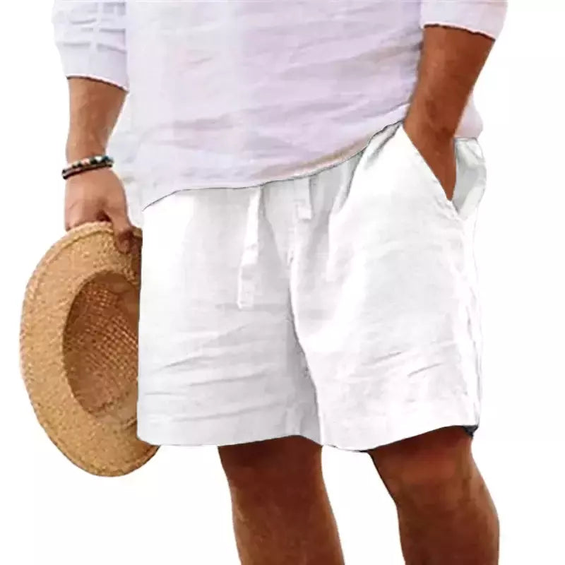 Novo algodão dos homens cor sólida curto leve calças de ginásio linho praia shorts masculino jogging esporte grande curto homme